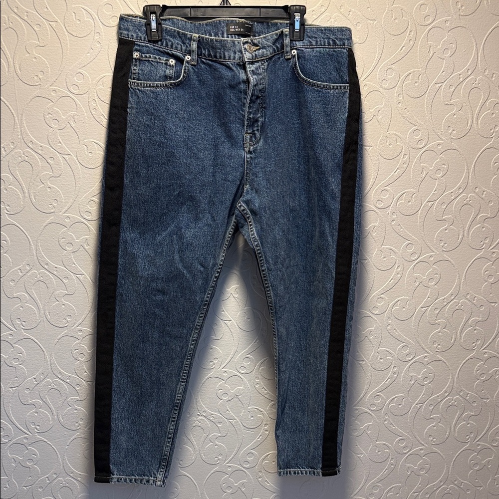 Zara Men's Denim Jeans with Black Accents